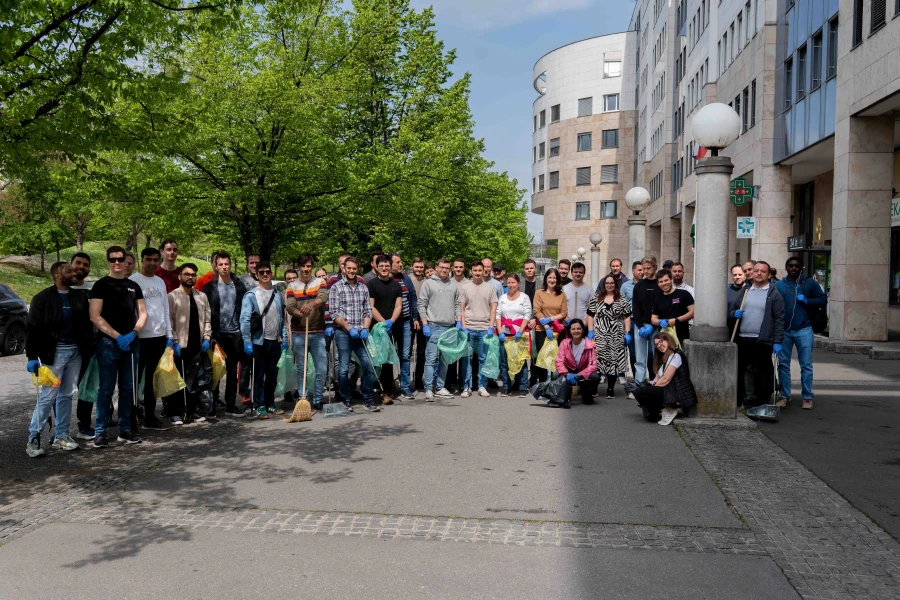 Plume employees on the streets of Ljubljana cleaning the streets on Earth Day