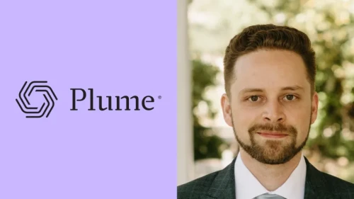 Plume logo with Purple background and picture of Mik Cox